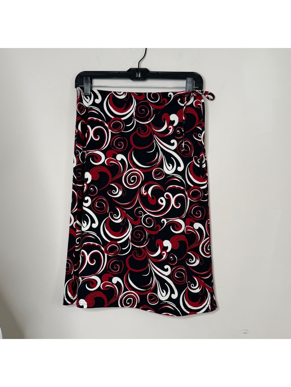 Vintage A Byer Black Red White Swirl Print Midi Skirt 90s Y2K